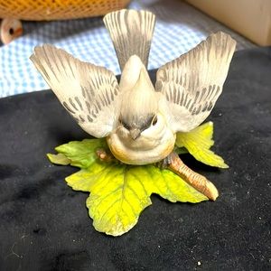 Lenox Tufted Titmouse, chips,one on wing, one on leaf, will pack carefully